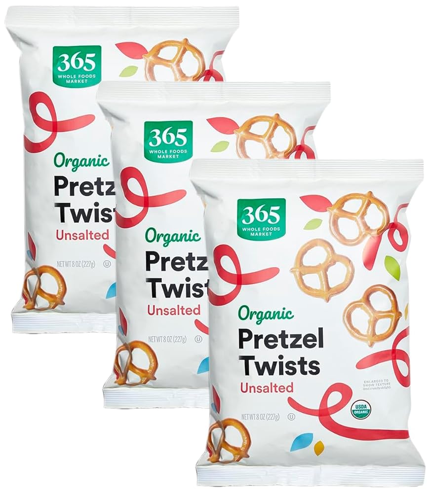 365 by Complete Meals Market, Natural Unsalted Mini Pretzel Twists, 8 oz (Set of three)